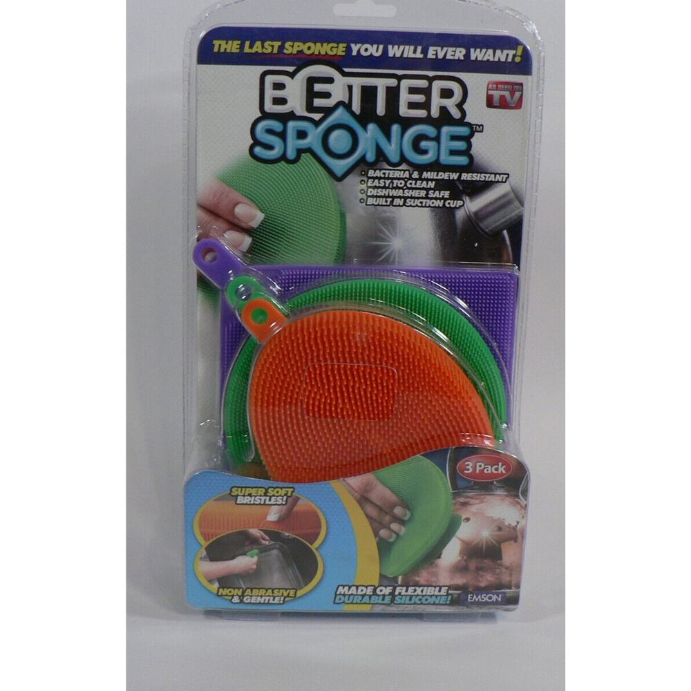 Emson Better Sponge 3Pack Durable Silicone Heat Mold Resistant‎ Cleaning Gentle